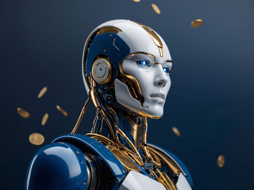 Home advanced technological robot interacting with money finance